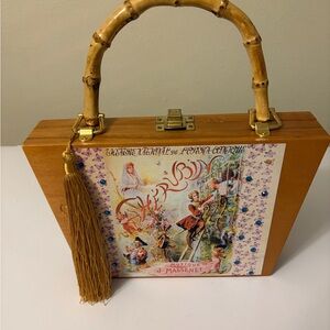 Vintage Wooden Honey Tone Clutch with Bamboo Handle